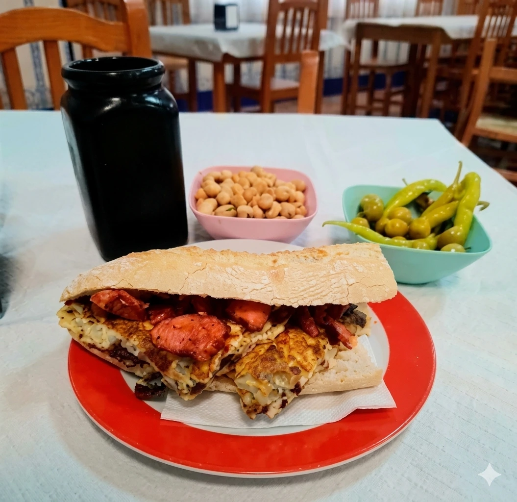 Almuerzo entero con bocadillo, olivas y cacaos
